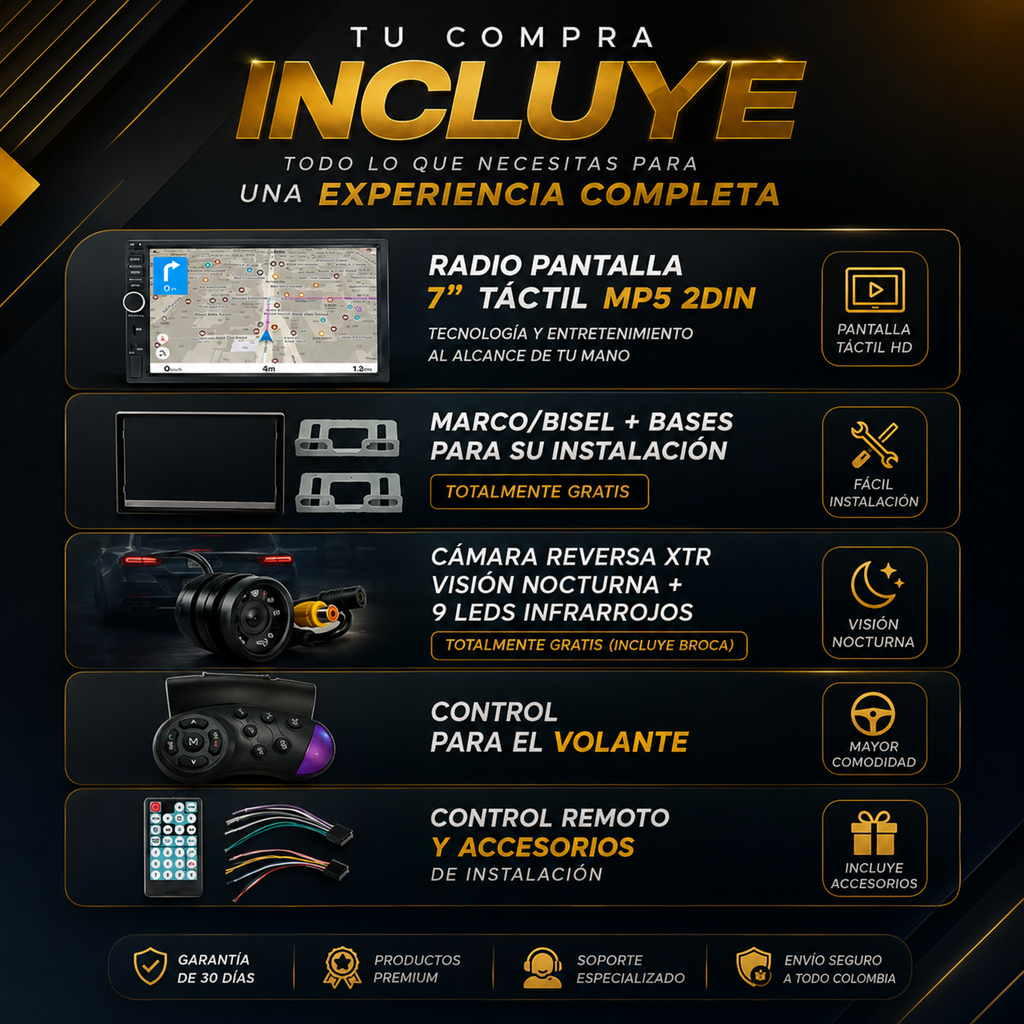 Combo de Pantalla para Carro + Cámara de Reversa y Control al Volante GRATIS