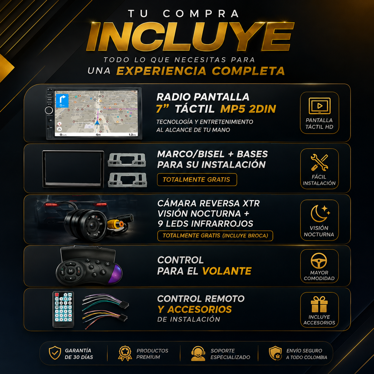Combo de Pantalla para Carro + Cámara de Reversa y Control al Volante GRATIS