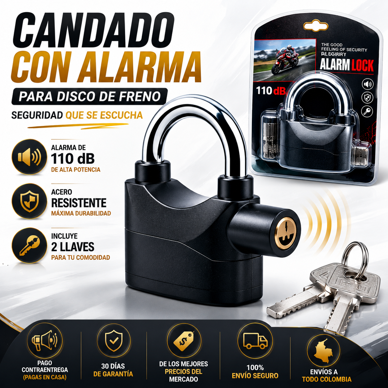 Candado para moto con alarma