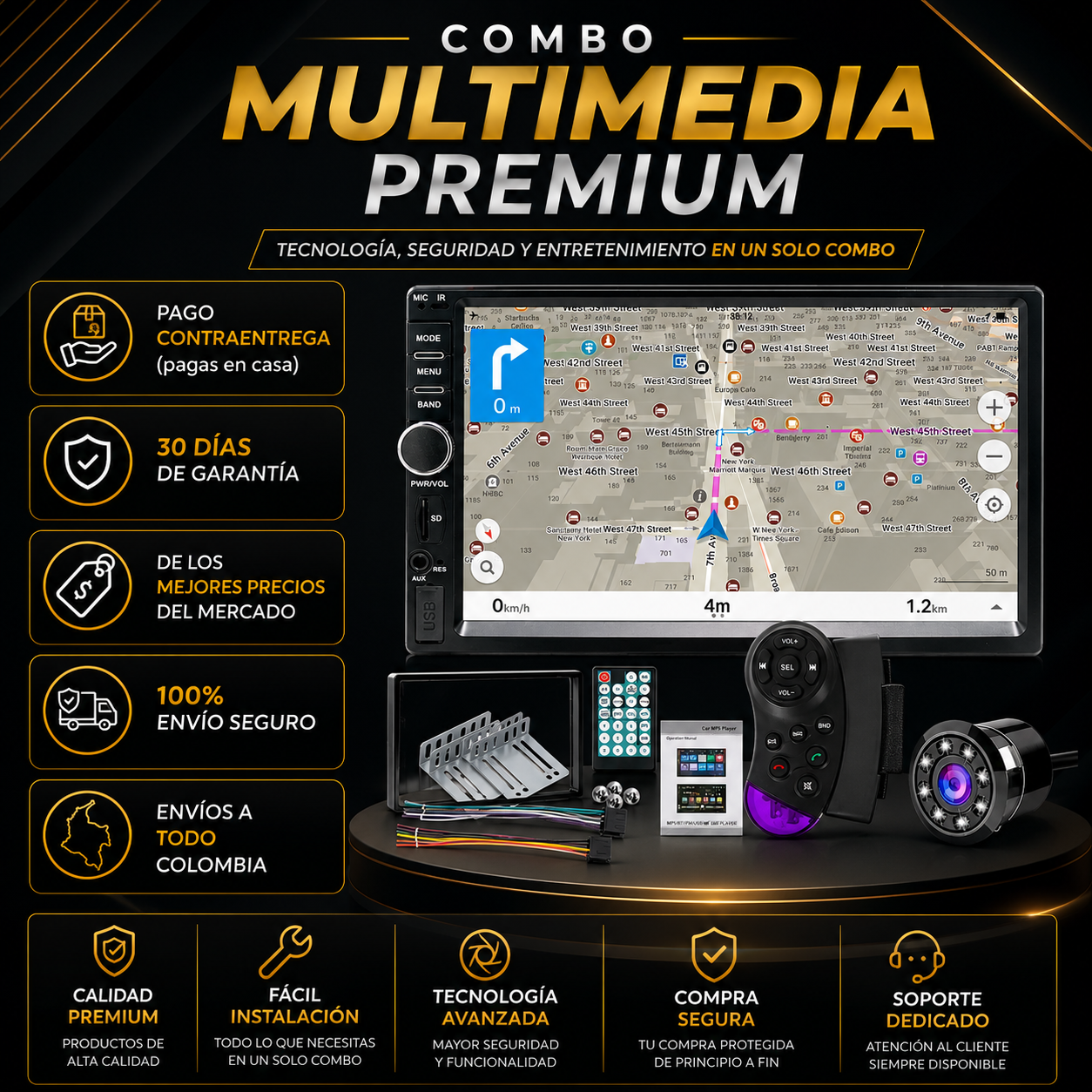 Combo de Pantalla para Carro + Cámara de Reversa y Control al Volante GRATIS