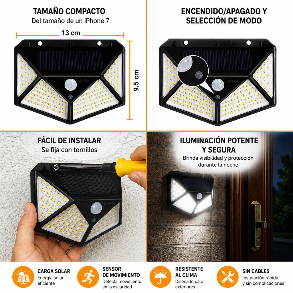 Lampara De Panel Solar 100 LED X4