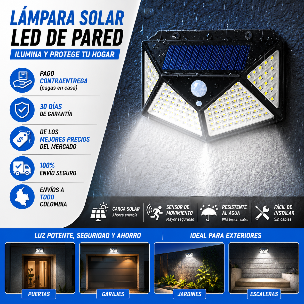 Lampara De Panel Solar 100 LED X4