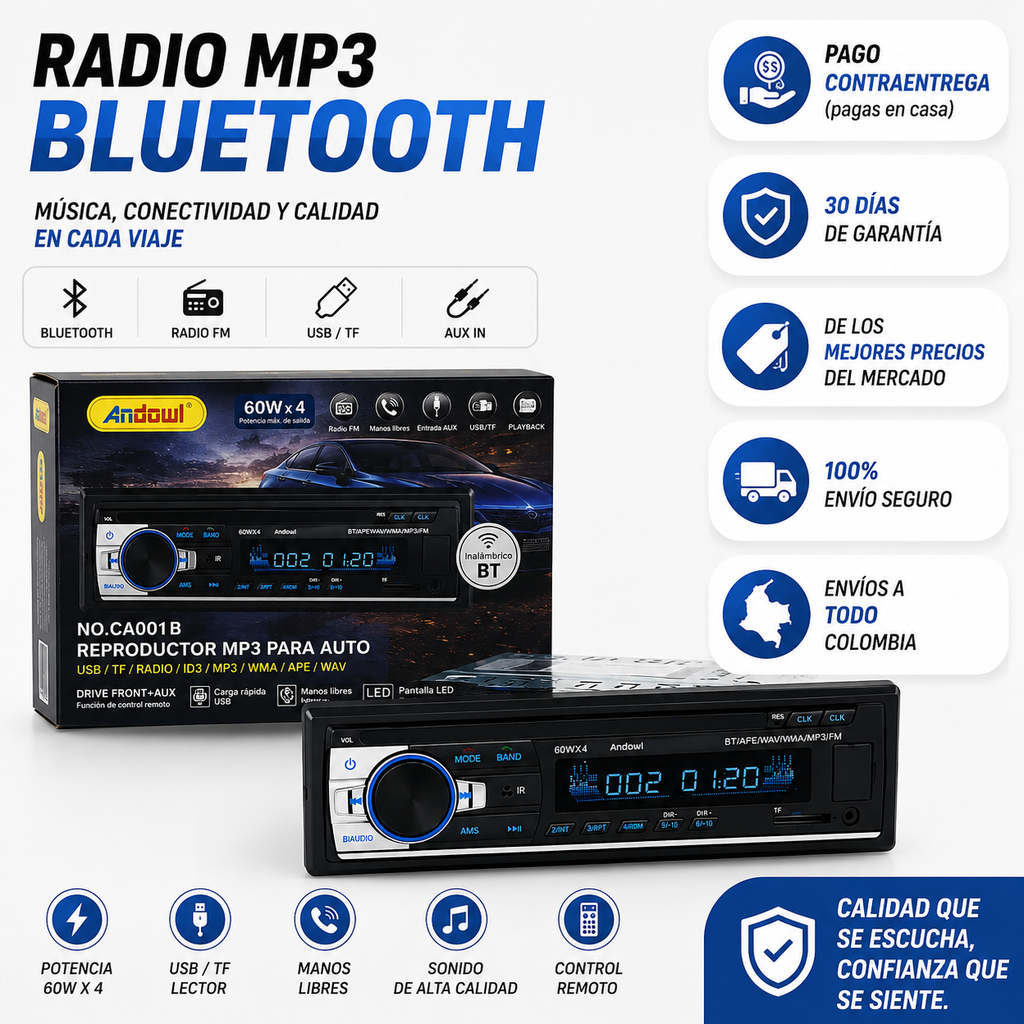 Radio MP3 Para carro con bluetooth